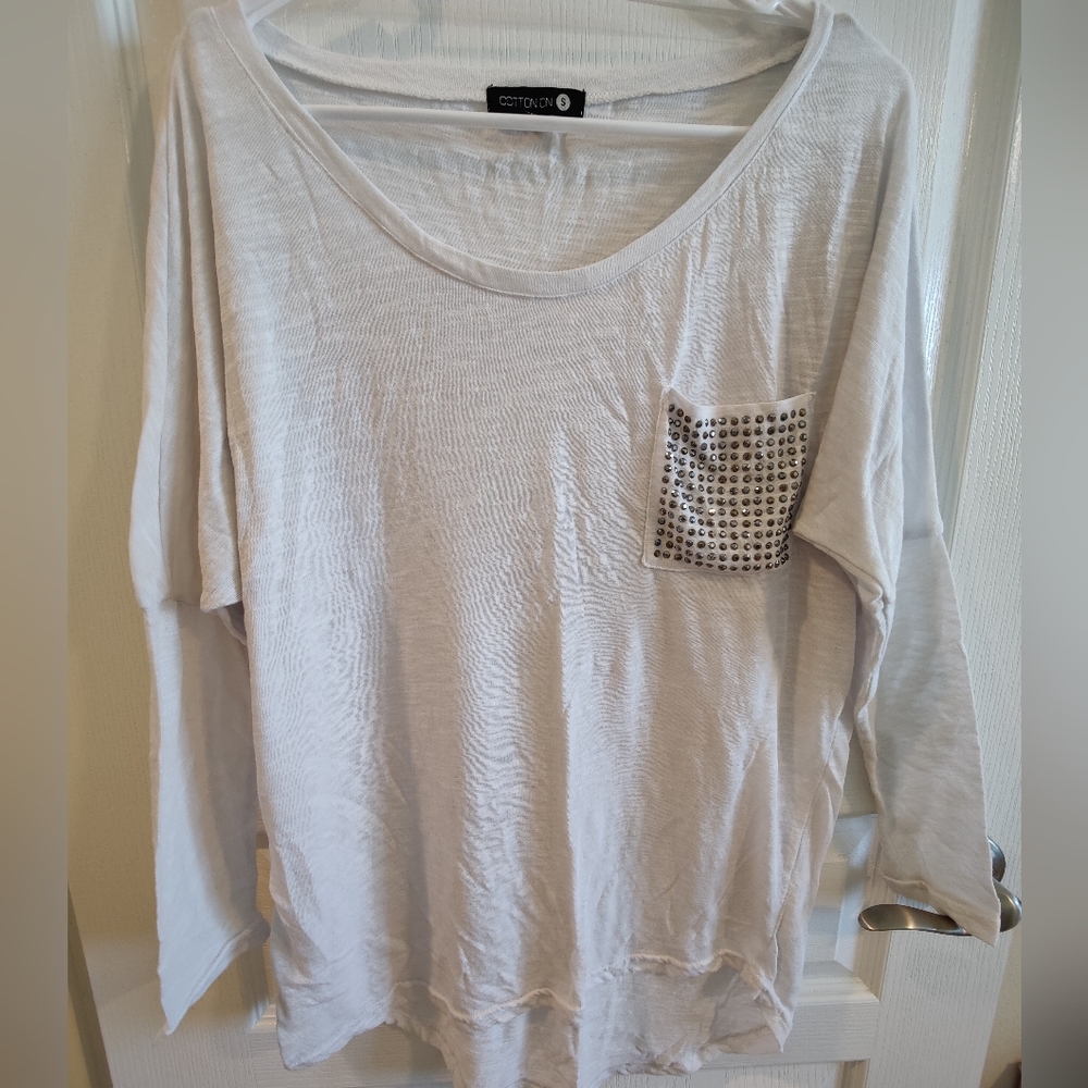 Cotton On White loose studded pocket shirt
